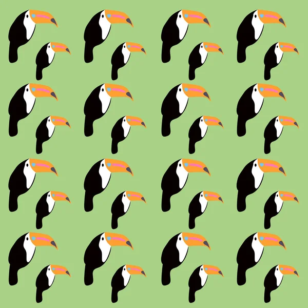 Cute Exotic Toucans Green Background Pattern Texture Background — Stock Vector