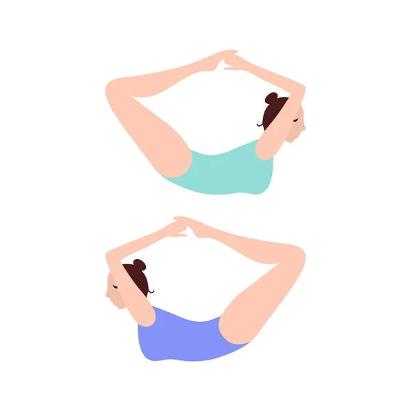 Yoga Stretch Pose Woman Färgvarianter Cyan Lila Isolerad Vit — Stock vektor