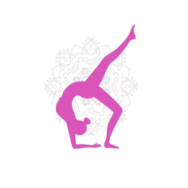 Arka planda Mandala ile Yoga Asana yapan kadın.
