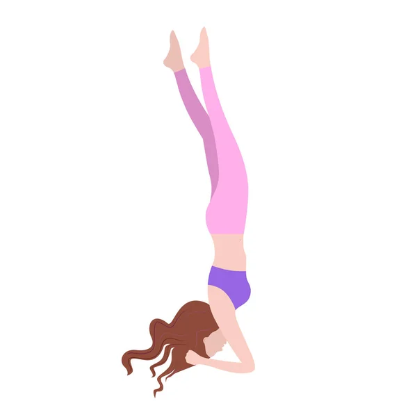 Frau Macht Yoga Asana Reverse Pose Vector Illustration Isoliert Auf — Stockvektor