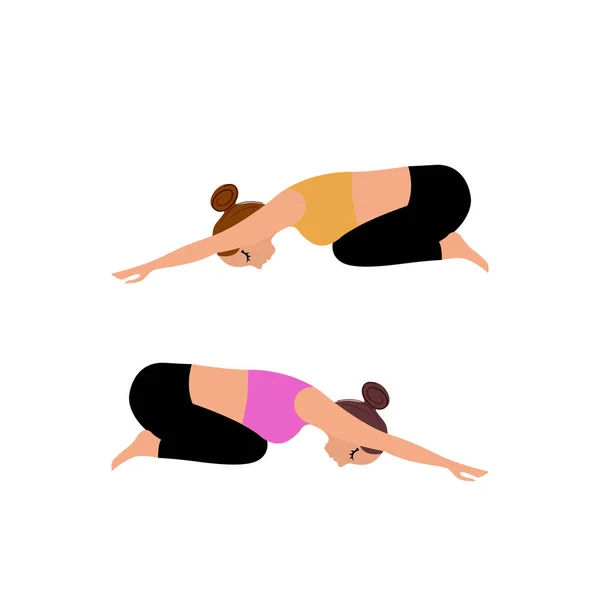 Perempuan Membuat Yoga Asana Varian Warna Vector Illustration - Stok Vektor