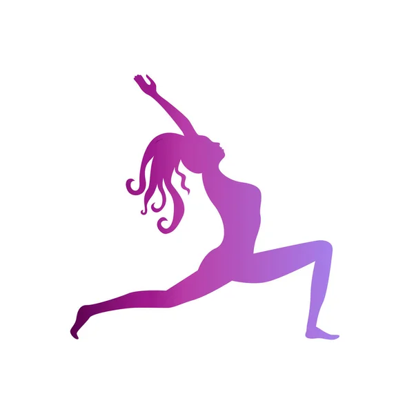 Mujer Haciendo Yoga Asana Pink Purple Gradient Vector Illustration — Vector de stock