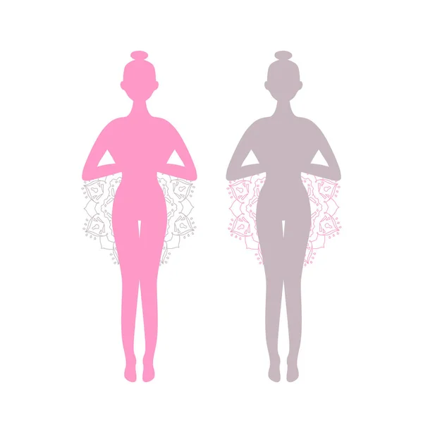 妇女制作瑜伽阿萨纳站立放飞病媒图解 — 图库矢量图片