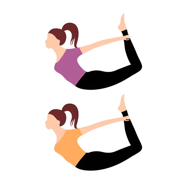 Perempuan Membuat Yoga Pose Color Versions Vector Illustration - Stok Vektor