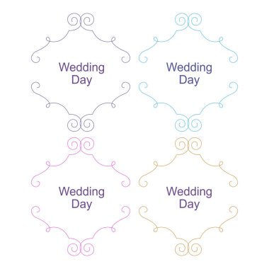 Romantik düğün günü etiketleri beyaza izole edilmiş.