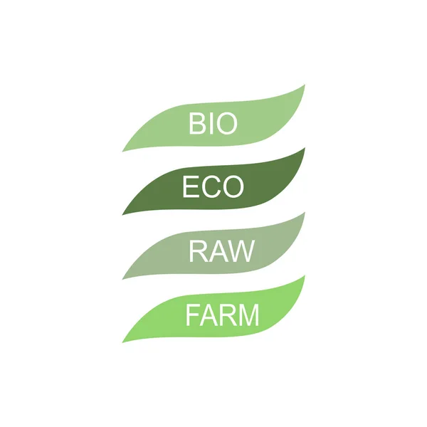 Bio Eco Raw Green Product Labels Isolated White — Stock vektor