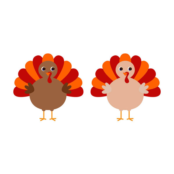 Cute Turkey Couple Thanksgiving Illustration Set isolated on White