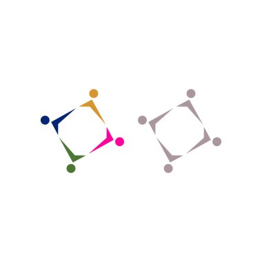COLORFUL İNSANLARI BİR Ekip Çalışması İşaretçiler Beyazlar Üzerine İşaret Sembolü Logosu