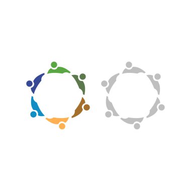 COLORFUL İNSANLARI BİR Ekip Çalışması İşaretçiler Beyazlar Üzerine İşaret Sembolü Logosu