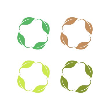 Doğal Yapraklar Çemberde İşaret Sembol Logo Vektörü Beyazda izole