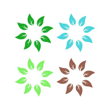 Doğal Yapraklar Çemberde İşaret Sembol Logo Vektörü Beyazda izole