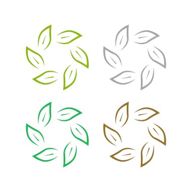 Doğal Yapraklar Çemberde İşaret Sembol Logo Vektörü Beyazda izole