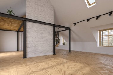 Modern tarz kavramsal içi boş oda 3 boyutlu illüstrasyon