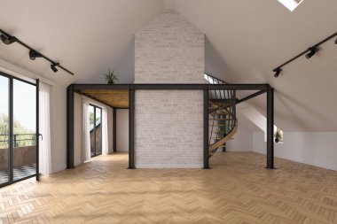 Modern tarz kavramsal içi boş oda 3 boyutlu illüstrasyon