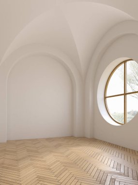 Conceptual interior empty room with arched ceiling 3 d illustration clipart