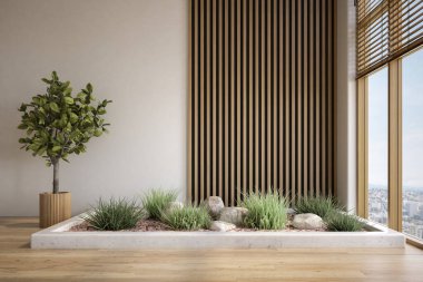 Modern tarz kavramsal içi boş oda görünümü 3 boyutlu illüstrasyon