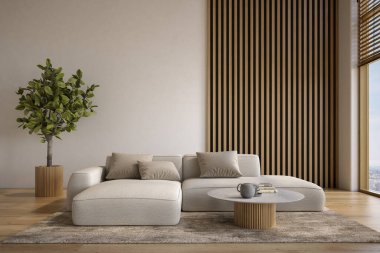 Modern tarz kavramsal iç mekan 3 boyutlu illüstrasyon