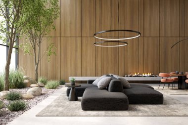 Modern tarz kavramsal iç mekan 3 boyutlu illüstrasyon