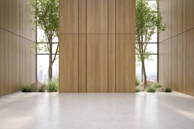 Modern tarz kavramsal içi boş oda geniş görünüm 3 boyutlu illüstrasyon