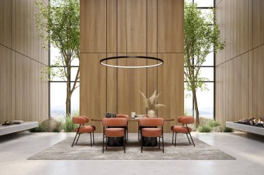 Modern tarz kavramsal iç mekan 3 boyutlu illüstrasyon