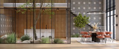 Modern tarz kavramsal iç mekan 3 boyutlu illüstrasyon