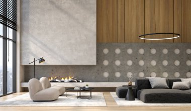 Modern tarz kavramsal iç mekan 3 boyutlu illüstrasyon