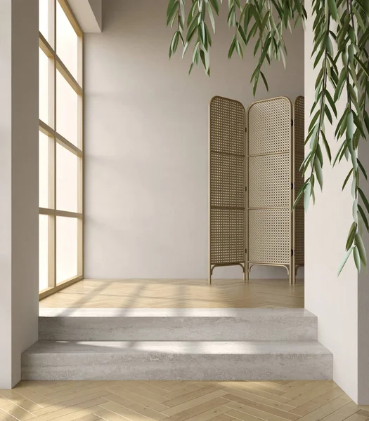 现代风格概念室内空房间3D插图 — 图库照片