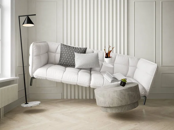 Zero Gravity White Interior Living Room Illustration — Stock Photo, Image