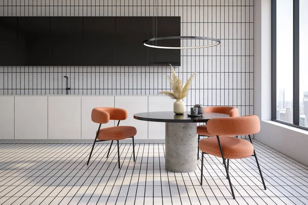 Minimalis Interior Ruang Makan Dapur Rendering — Stok Foto
