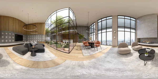 360 Panorámica Habitación Interior Moderna Representación —  Fotos de Stock