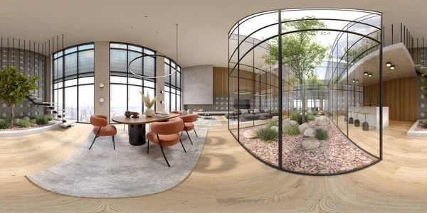 360 Panorámica Habitación Interior Moderna Representación — Foto de Stock