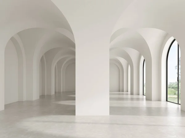 アーチ型の天井を持つ概念的なインテリア空の部屋3 Dイラスト — ストック写真