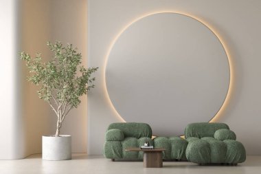 Modern tarz kavramsal iç mekan 3 boyutlu illüstrasyon