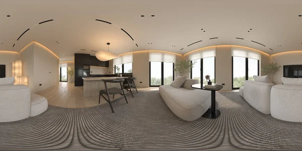 360 Panorana Quarto Interior Moderno Renderização — Fotografia de Stock