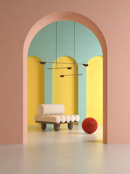 Memphis Stil Conceptual Interior Cameră Ilustrație — Fotografie, imagine de stoc