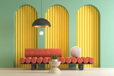 Memphis tarzı kavramsal iç mekan 3 boyutlu resim