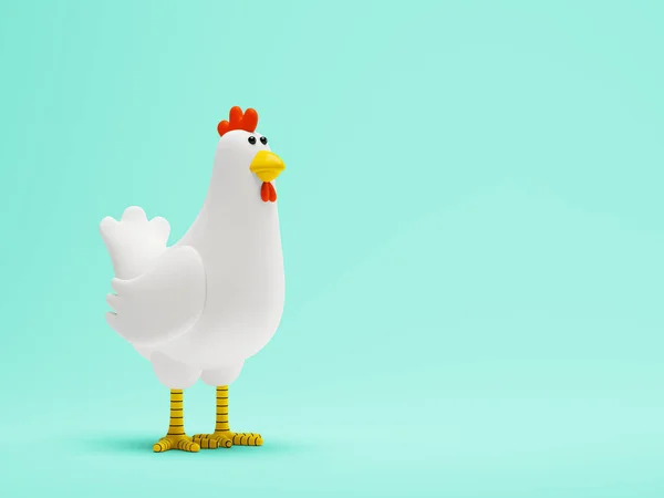 Cartoon chicken standing on a blue background 3 D illustration