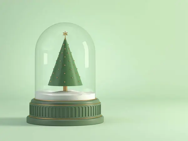 Weihnachtsbaum Innerhalb Der Glaskuppel Auf Grünem Hintergrund Darstellung Stockfoto