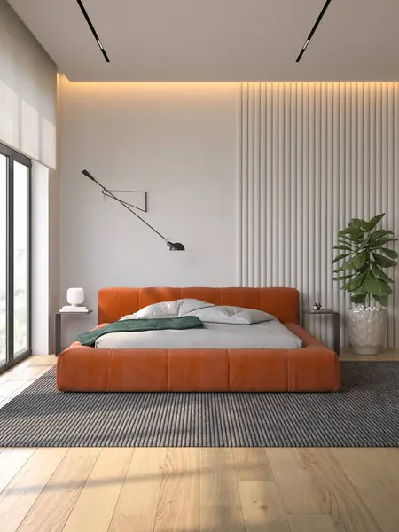 現代概念的なインテリア ベッドルーム イラスト ストック画像