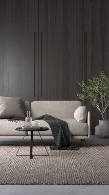 Modern tarz kavramsal iç mekan 3 boyutlu illüstrasyon