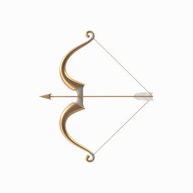 Sevgililer günü, altın Cupid 'in yayı beyaz arka planda izole.