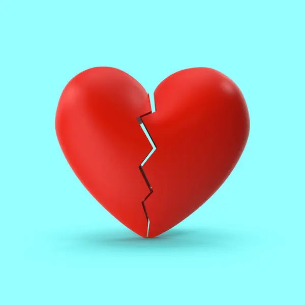 Red Broken Heart Blue Background — Stock Photo, Image