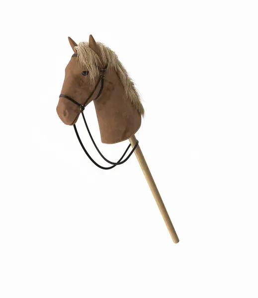 Plush Hobby Kůň Hračka Dřevěnou Tyčinkou Bílém Pozadí Stock Snímky