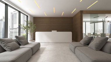 Modern tarz kavramsal kabul odası 3 boyutlu illüstrasyon