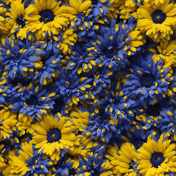 Patrón Sin Costuras Hecho Flores Pétalos Azules Amarillos Estilo Ucrania — Foto de Stock