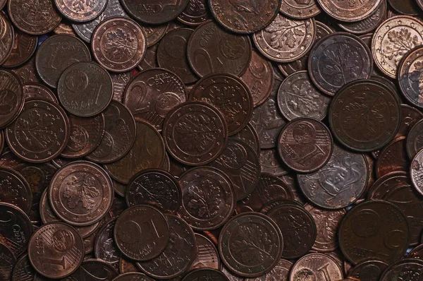 stock image Pile of old coins. Close up. Selective focus. Pile of old coins as background, top view. Financial concept. european currency