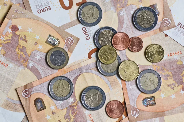 Eurosedlar Och Euromynt Europeiska Unionens Lagliga Betalningsmedel Affärs Och Finanskoncept — Stockfoto
