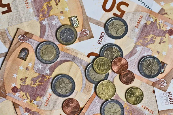 Euróbankjegyek Érmék Európai Unió Törvényes Fizetőeszköze Üzleti Pénzügyi Koncepció — Stock Fotó