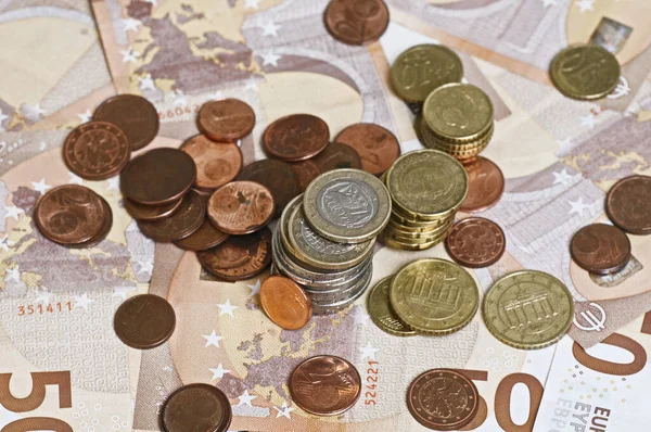 Euroérmék Bankjegyek Mint Háttér Euroérme Pénz Eur Európai Unió Pénzneme — Stock Fotó