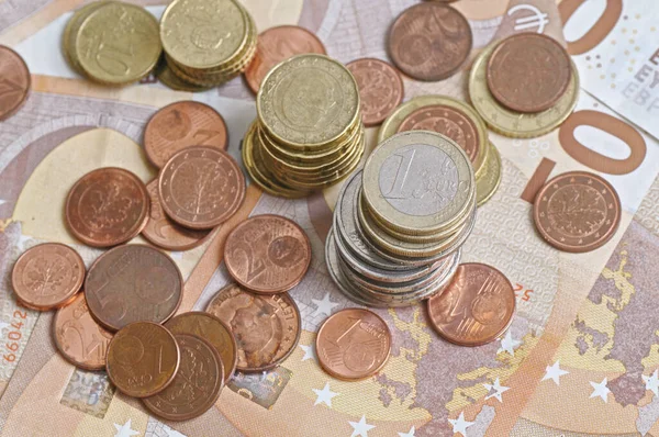 Euroérmék Bankjegyek Mint Háttér Euroérme Pénz Eur Európai Unió Pénzneme — Stock Fotó